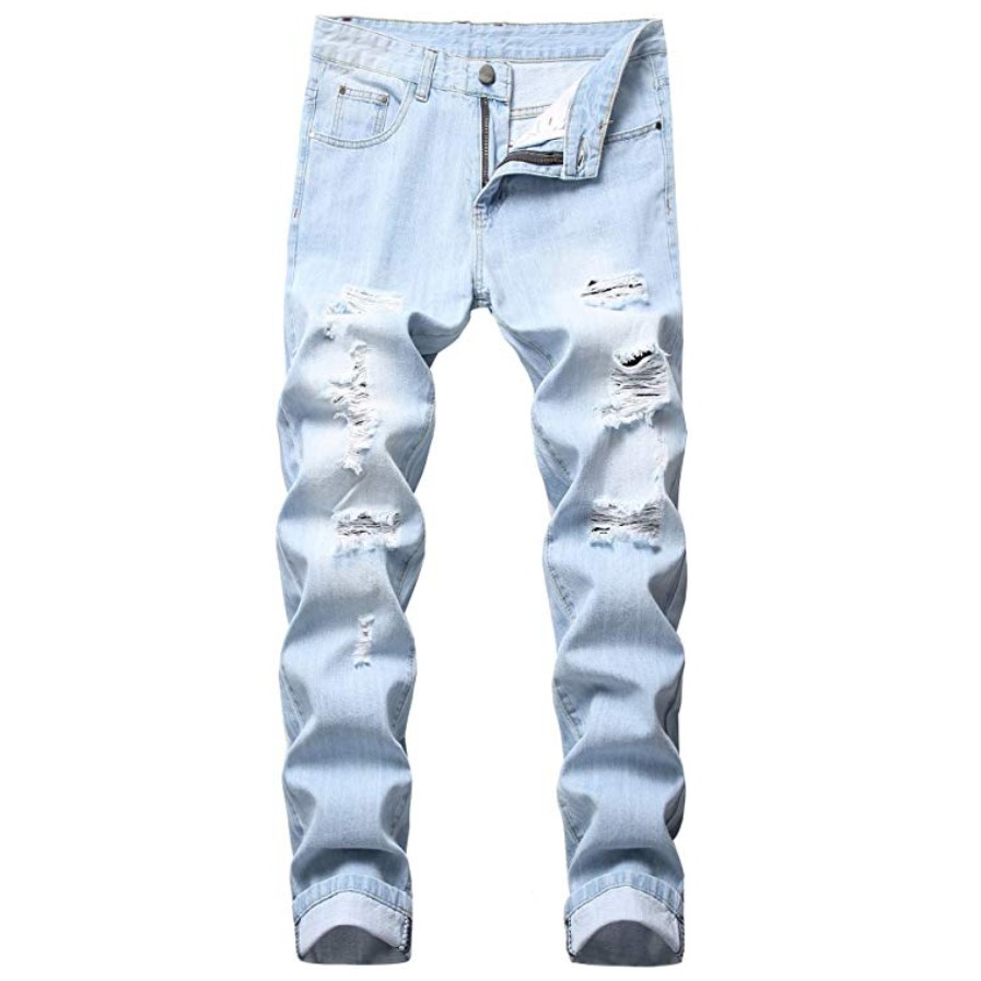 Men Ripped Skinny Jeans Blue Pencil Pants Motorcycle Party Casual ...