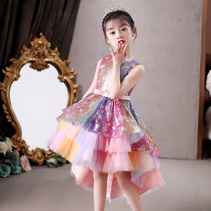 marine corps birthday ball dress Flower Girl Dress Sparkle Ball Gown Bridesmaid Tulle Dresses for Wedding Birthday Party Pageant Navy / 7-8 Years