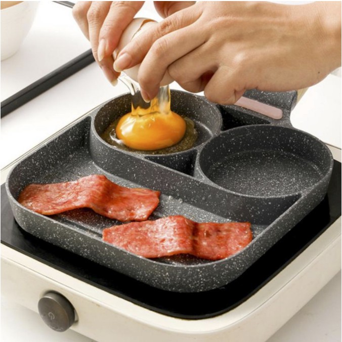 Medical Stone Breakfast Pan,Nonstick 3 Section Frying Pan And Egg