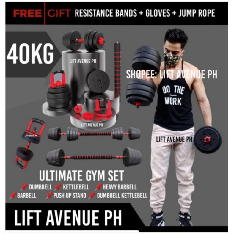 Dumbbell Barbell Kettlebell Push Up Stand 40Kgs Set With Free