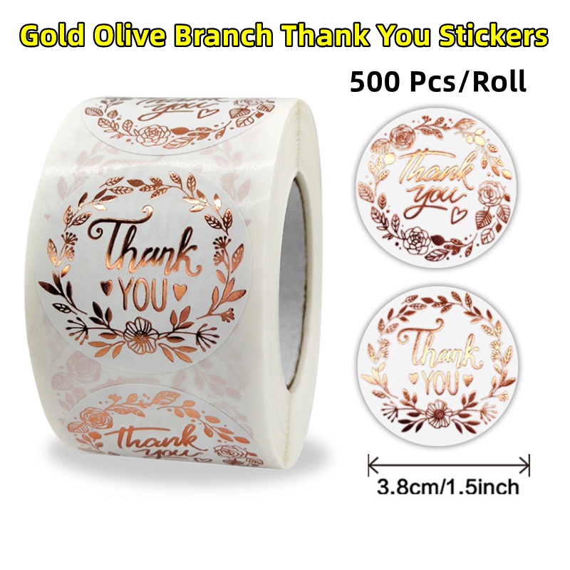 500 Pcs/Roll Thank You Stickers Gold Olive Branch Selfadhesive Thank