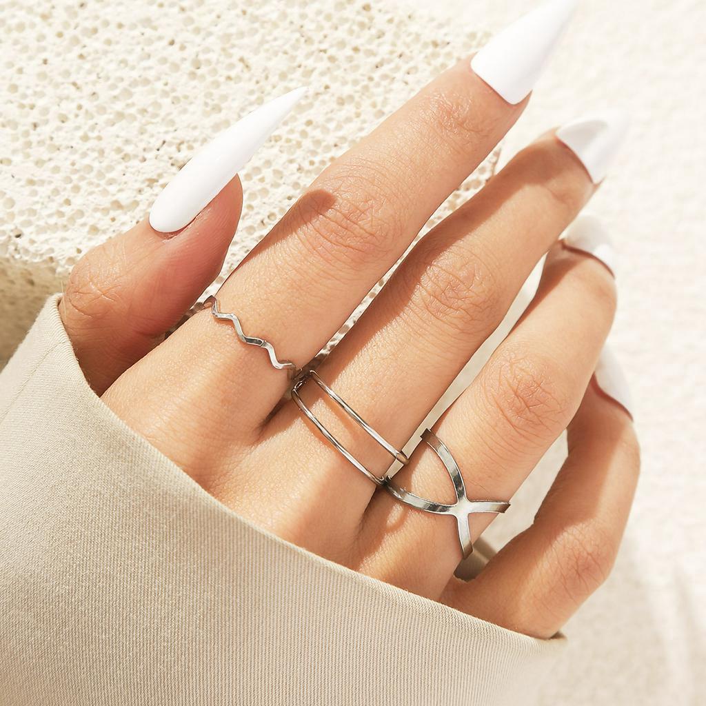 Silver Korean Minimalist Niche Design Open Ring With X-shaped Wave ...