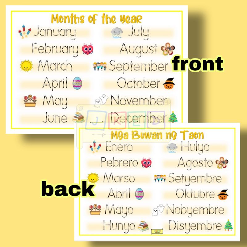 Months of the year WRITE & ERASE A4 size LAMINATED | Shopee Philippines