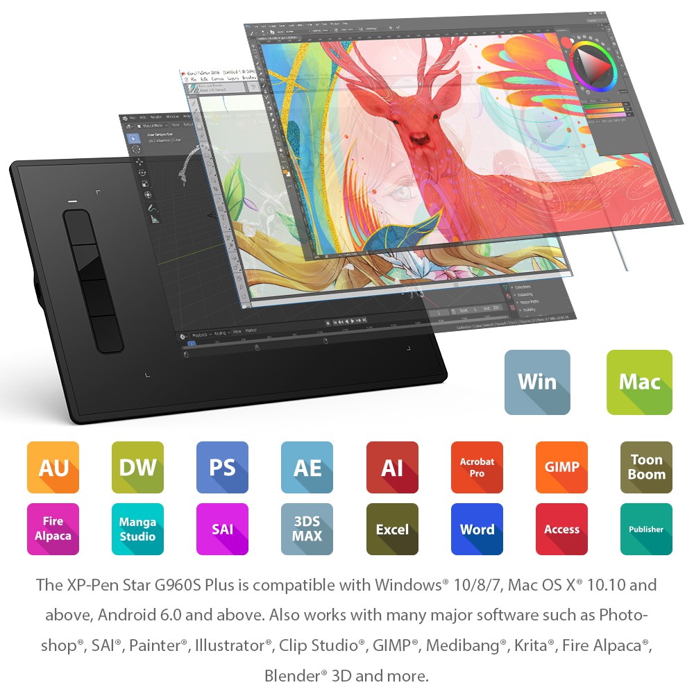 XPPen Star G960S Plus Digital Drawing Tablet Graphic Pen Tablet