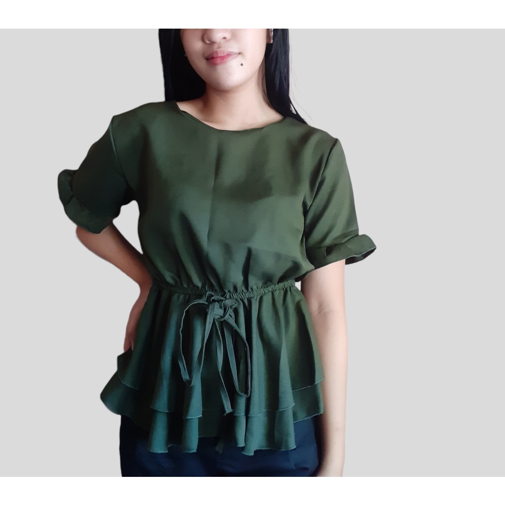 Willfully peplum mix tweed short JKsetup（MYLA PLAIN BLOUSE 