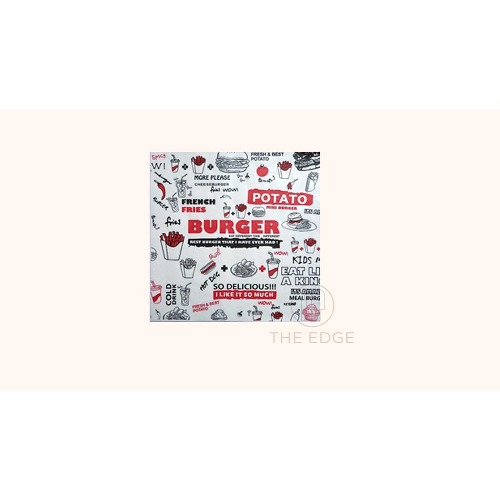 Greaseproof Paper - Food Liner Burger Wrapper Printed - Precut - 12