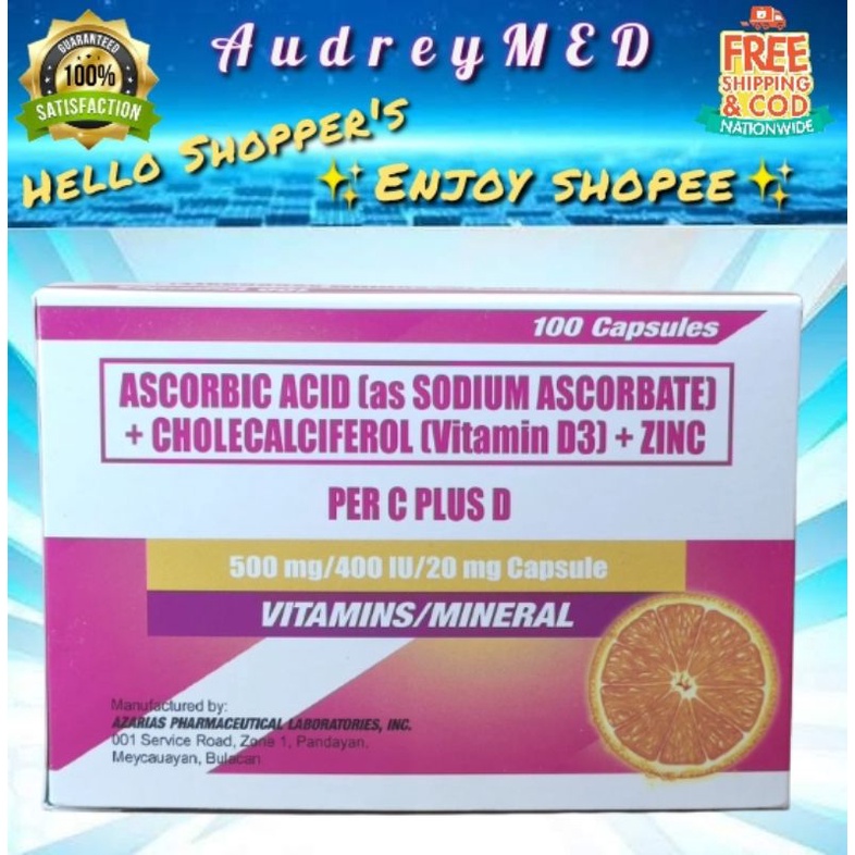 PER C Plus D (Ascorbic Acid(Sodium Ascorbate) + Vitamin D3 + Zinc) 100