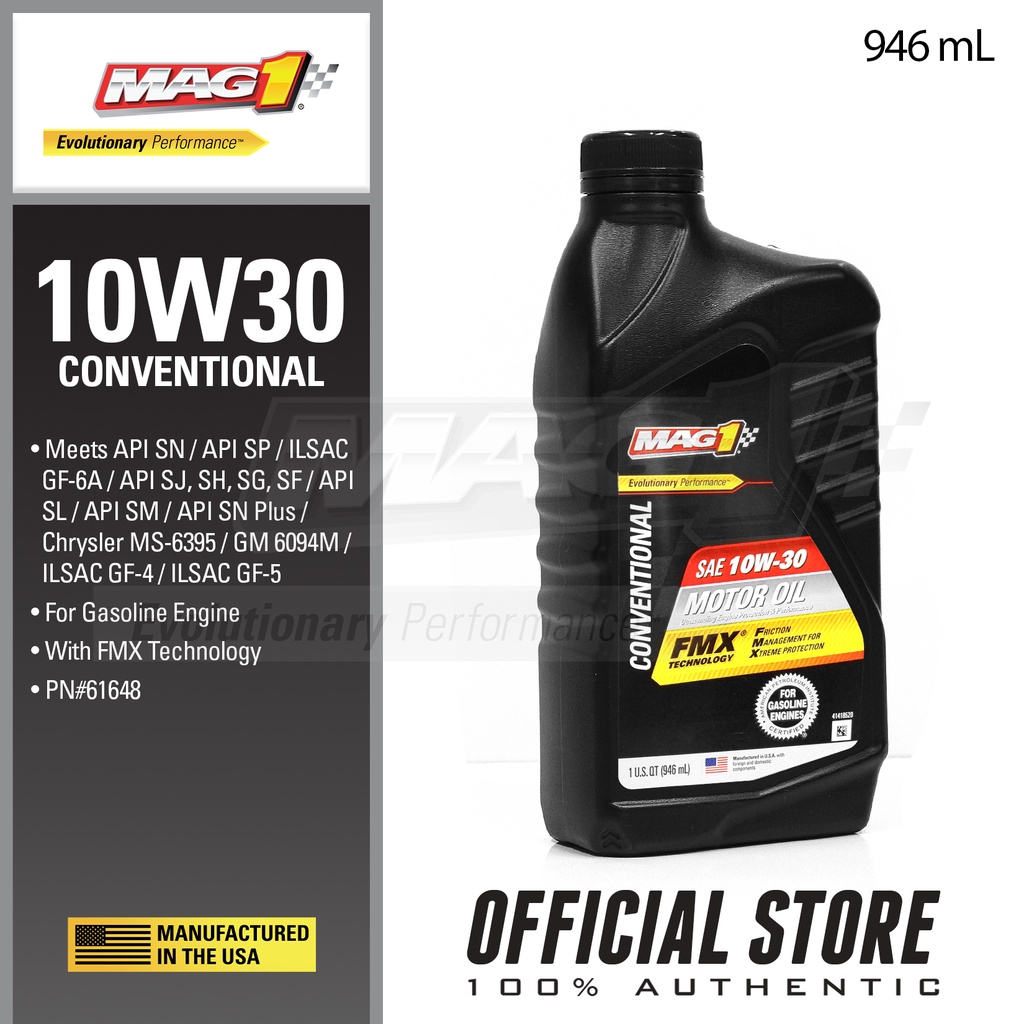 MAG 1 10W30 API SN Certified Motor Oil for Gasoline Engines 1qt (946ml ...