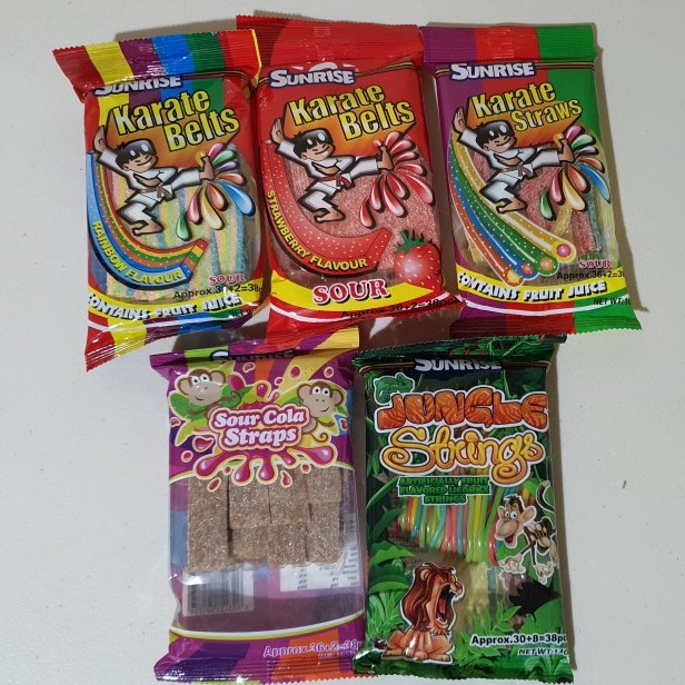 Karate Belts Rainbow/Strawberry Flavor/Karate Straws/Sour Cola Straps