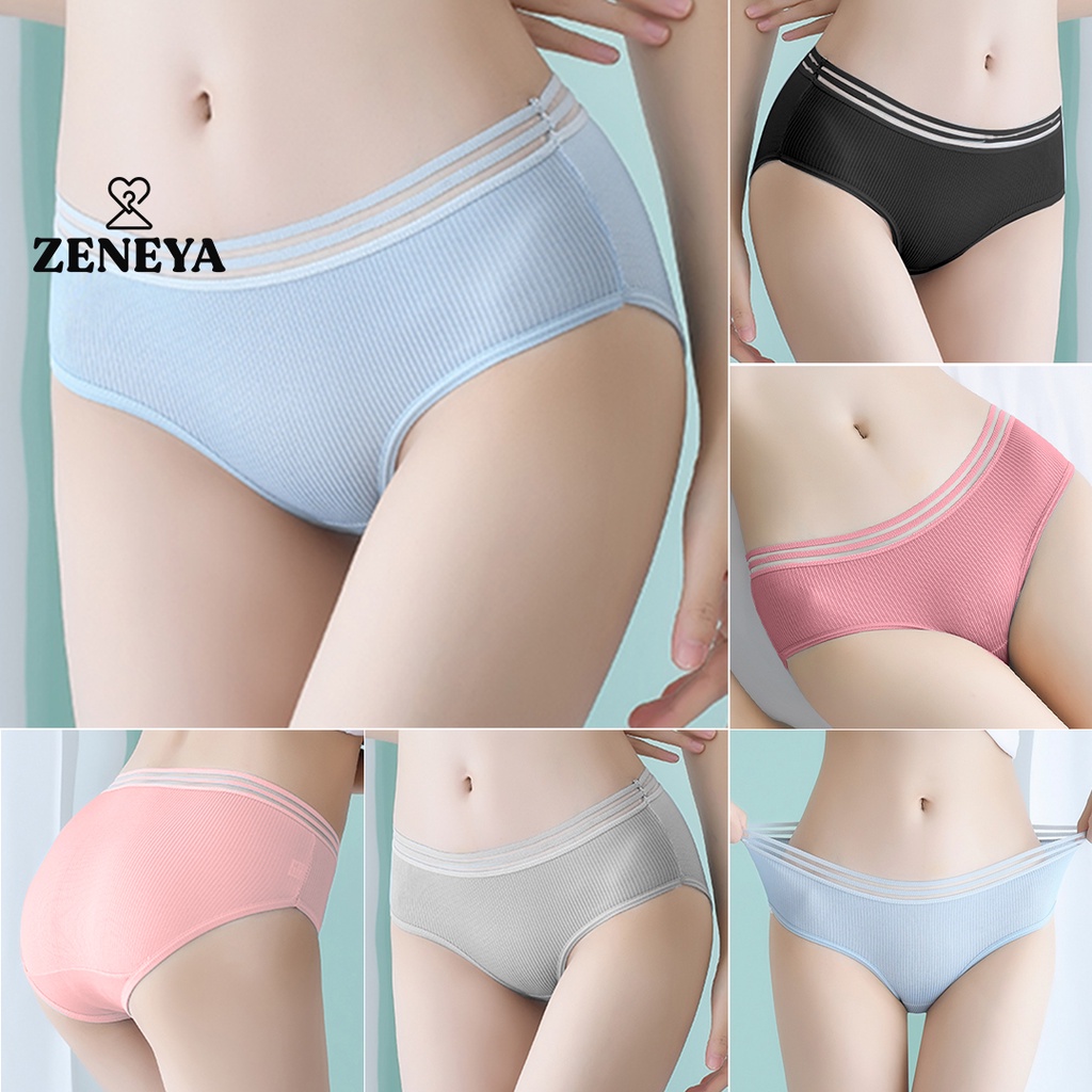Set of 3 pcs) Zeneya Thread Lace Mesh Cotton Panty For Women Mid Rise  Underwear Undies Panties