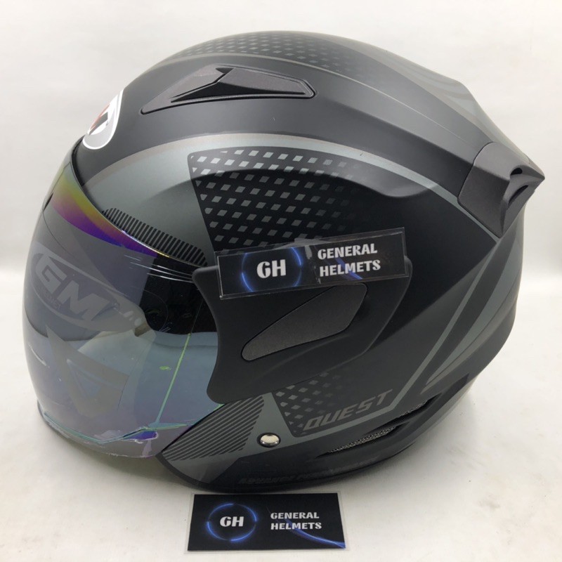 GM Fighter Helmet with Quest Black Silver Matte Black and Grey Half ...