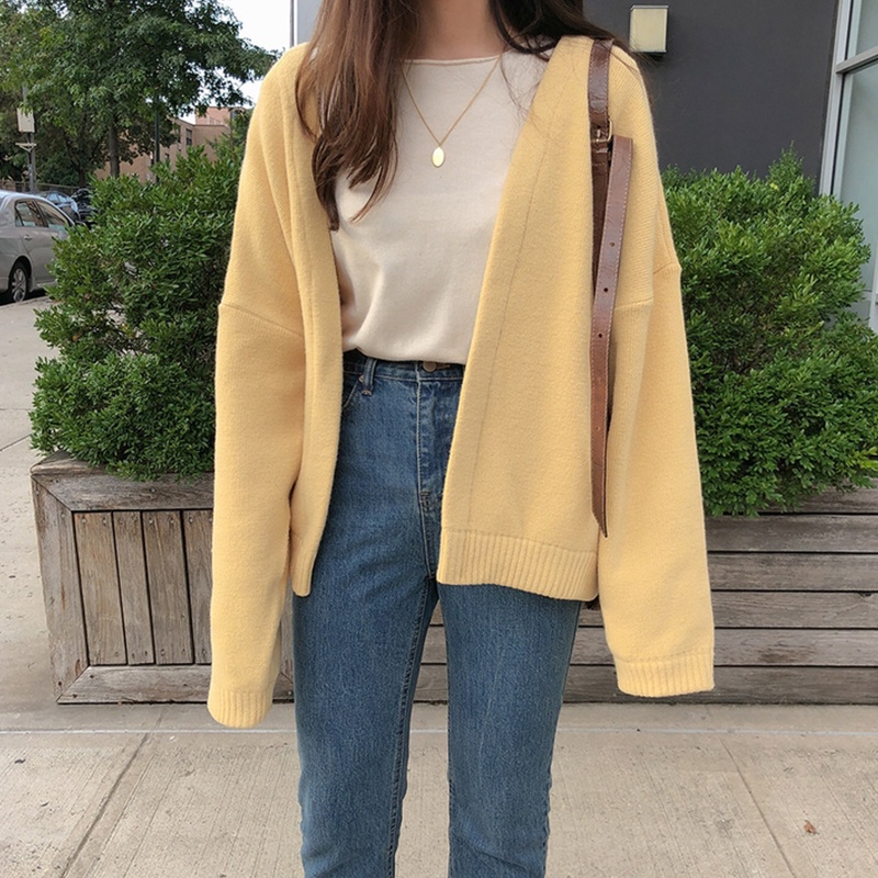 Korean Cardigan Kardigan Loose Cardigan Knit Cardigan Outwear Jersey Women Black Cardigan Loose Knitwear 6087 Shopee Philippines