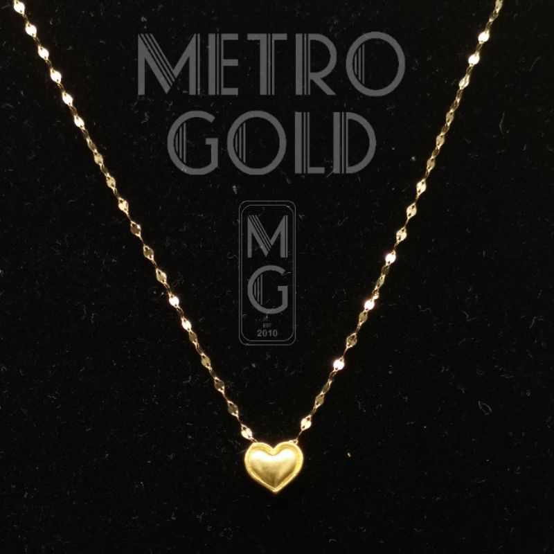 24K HK Gold Full Heart Pendant with Saudi 18K Gold Dancing Chain ...