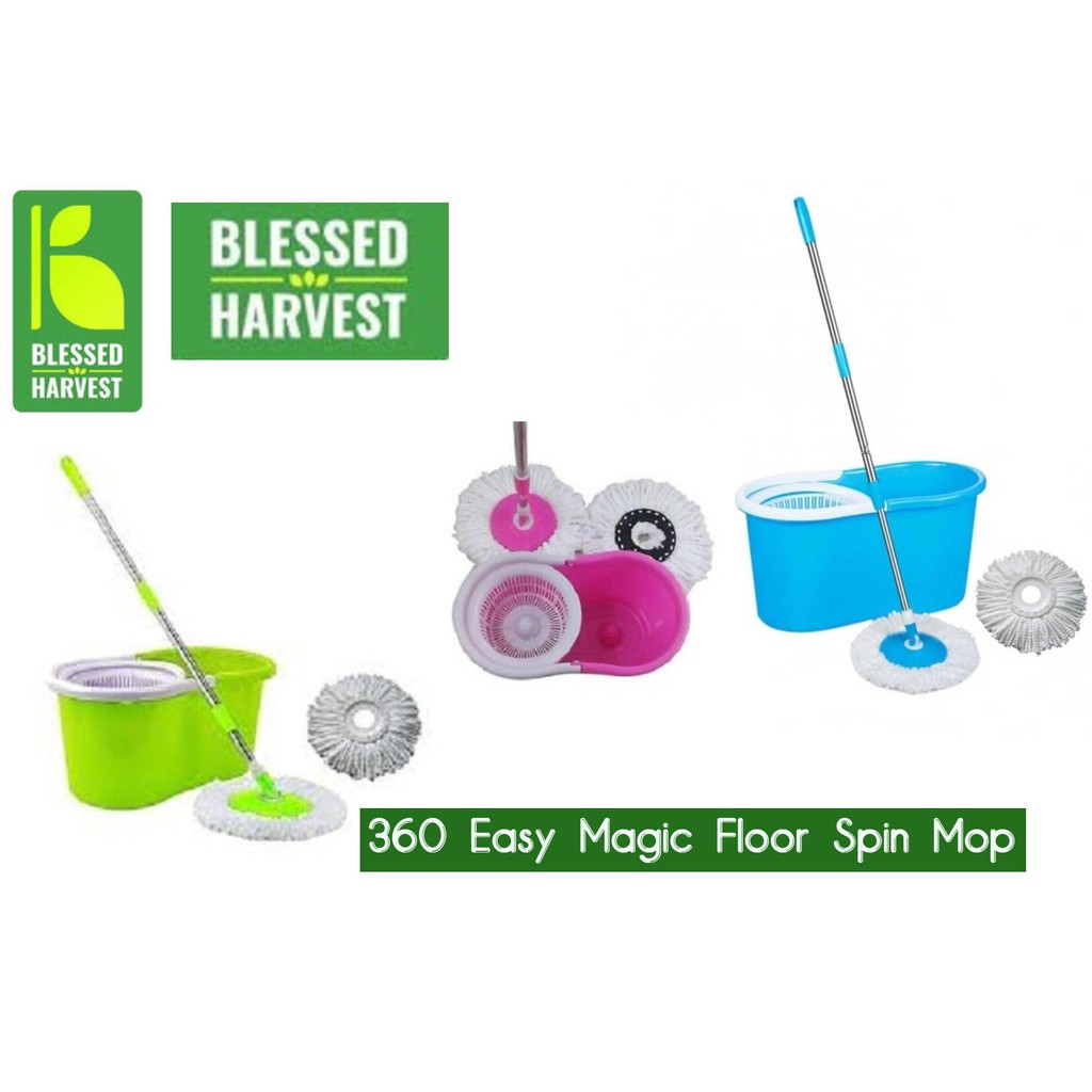 BHM Microfiber Spinning Magic Spin Mop W/ Bucket 2 Heads Rotating 360 ...