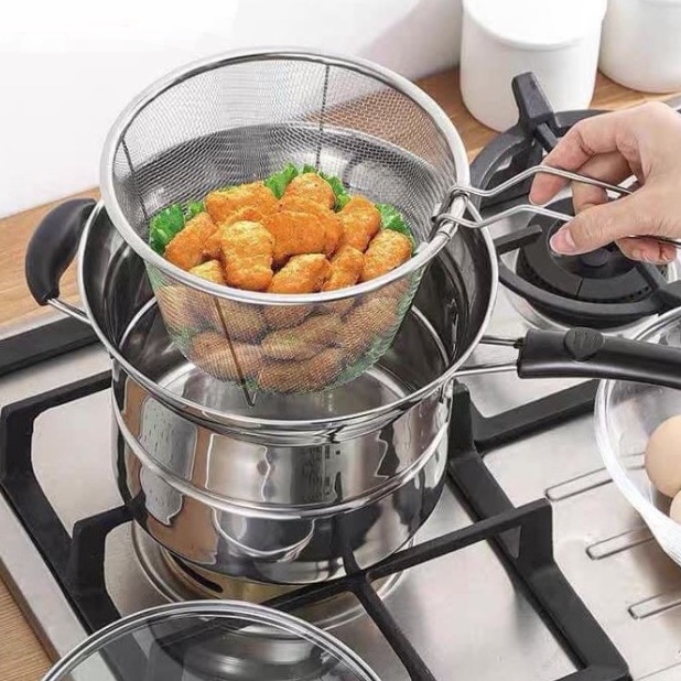 22cm Steam And Deep Frying Cooking Pot With Boil Basket Steam And Deep 