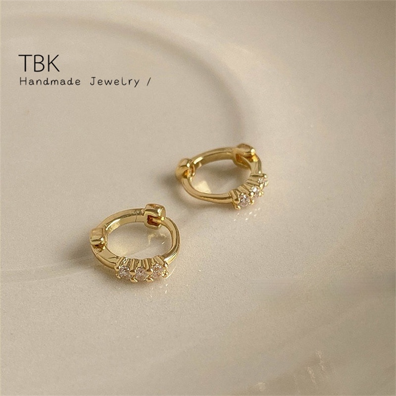 TBK 14K Gold Plated Mini Zircon Hoop Earrings Cubic Zirconia Small ...