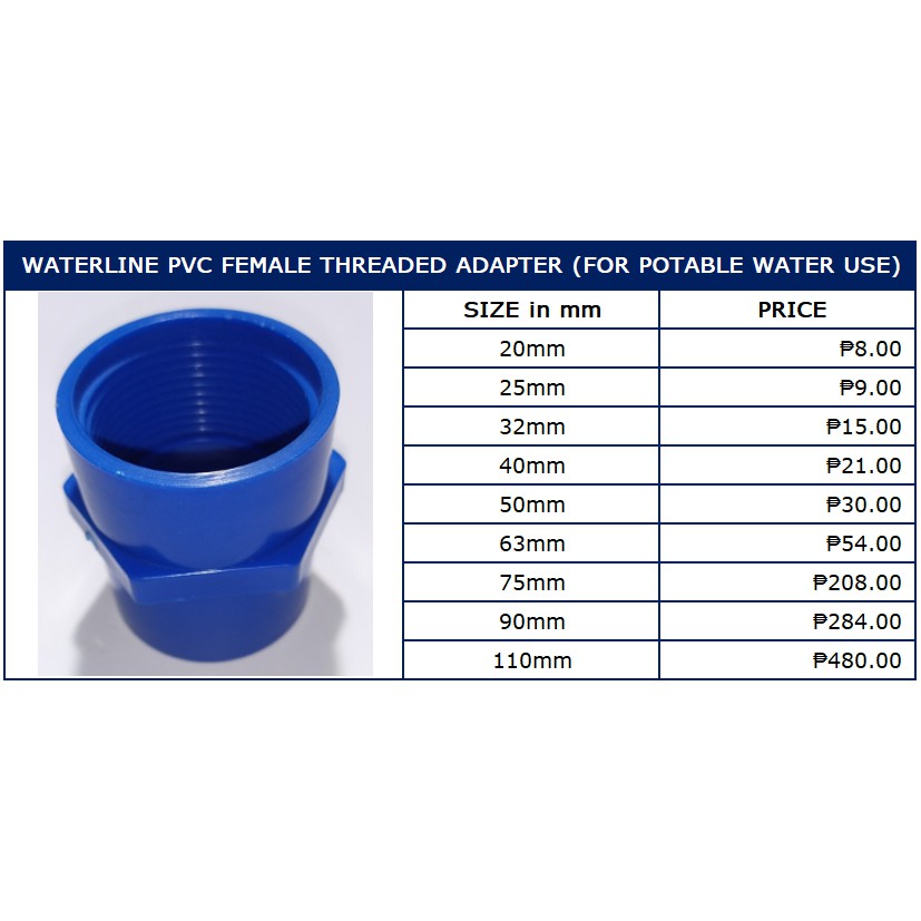 WATERLINE PVC FEMALE THREADED ADAPTER (FOR POTABLE WATER USE) - 1/2 ...