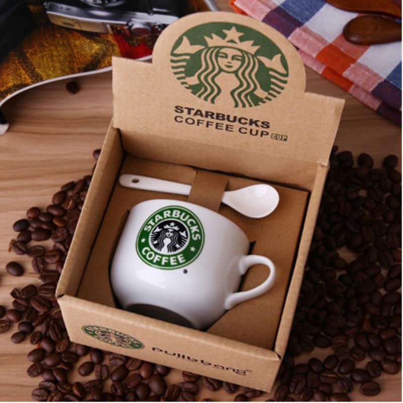 200ML Mini Starbucks Cup Ceramic Coffee Cups With Spoon Couple Mugs  Children Milk Mug Gift Products Retail Packing Box