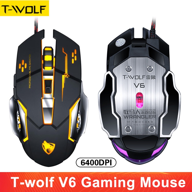 Twolf V6 Gaming Mouse 6400 DPI Desktop Electronic Sports RGB Streamer
