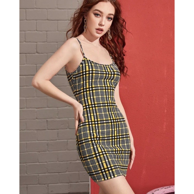 Plaid cami bodycon clearance dress