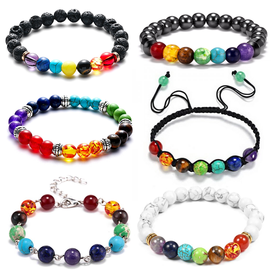 YGLINE 7 Chakra Bracelet - Real Stones & Leather Wrap Healing Jewelry For Women & Men - View #5
