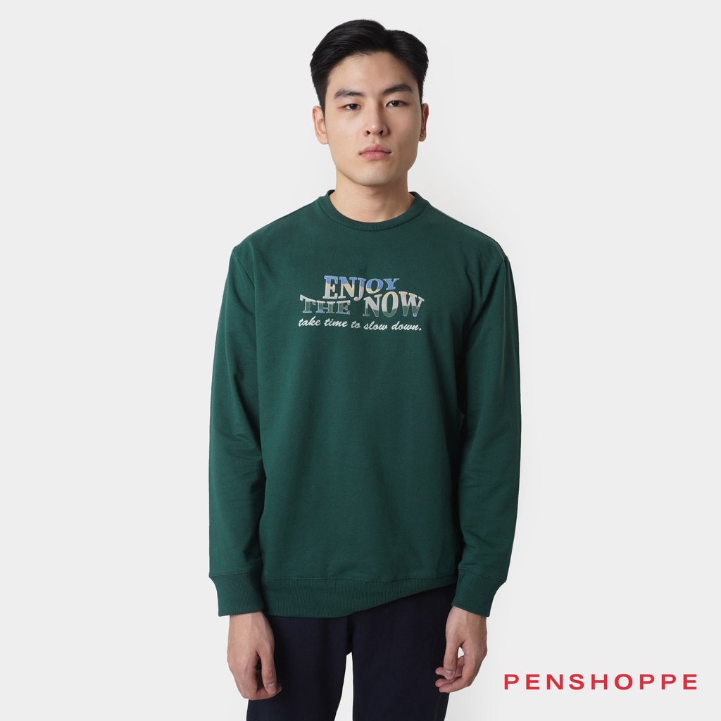 Penshoppe Enjoy The Now Pullover Sweater For Men (Dark Green) | Shopee  Philippines