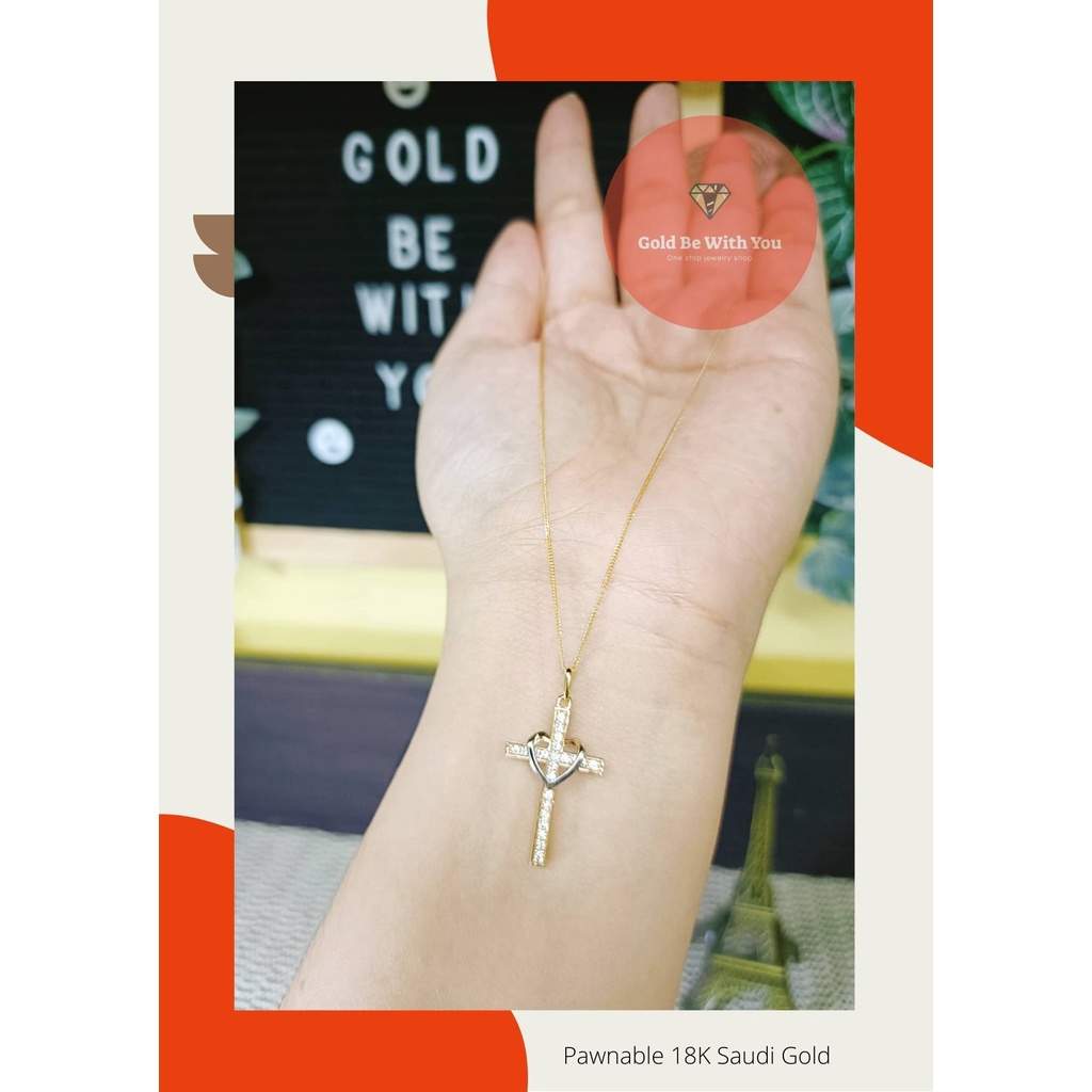 Pawnable 18k Saudi Gold Hug Cross Pendant in Fine Fox Chain | Shopee ...