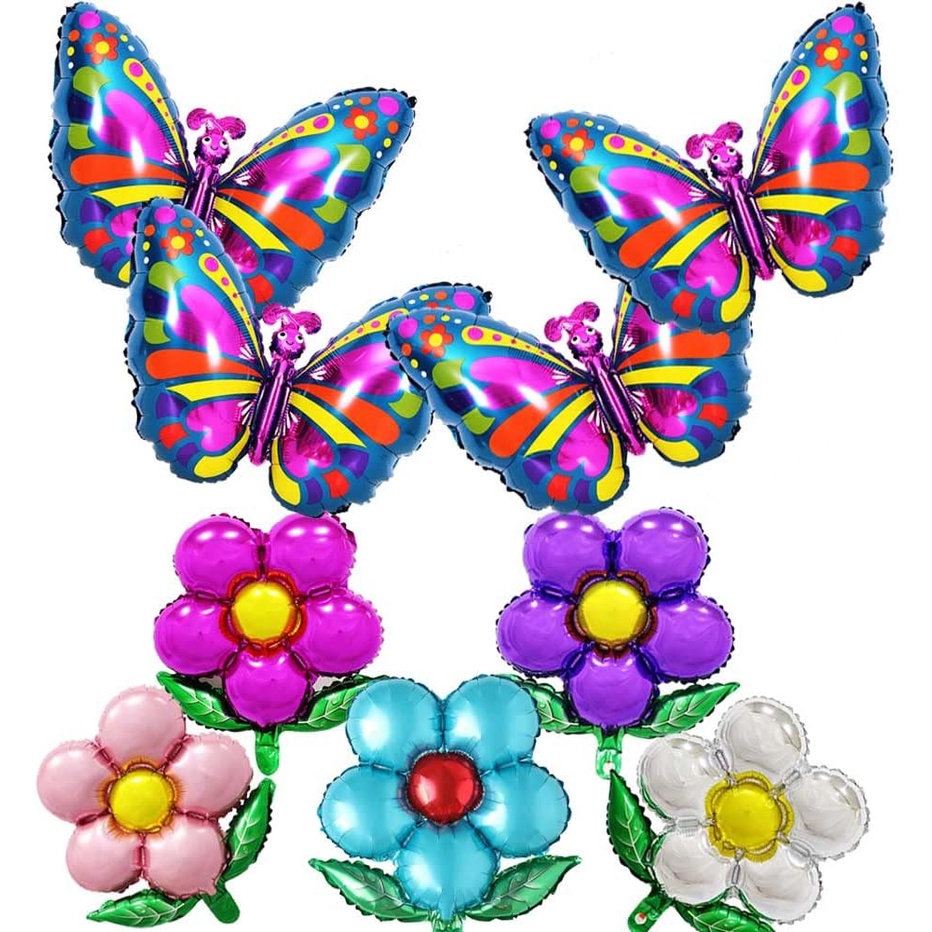9 Pcs Flower Butterfly Foil Balloons Colorful Balloon16 inch Flower ...