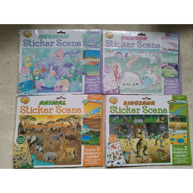 Easy Craft Sticker Scenes - Dinosaurs, Unicorn, Animals, Mermaid ...
