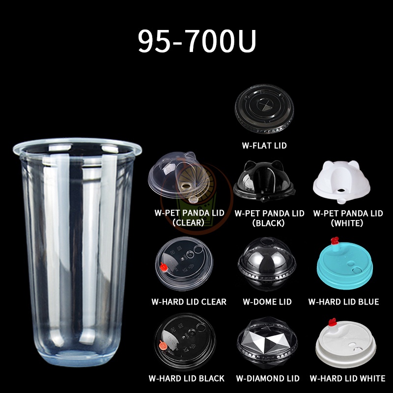 50pcs 95mm Milk Tea Cup U Cup Plastic Cup Coffee Cup Juice Cup With Hard Lid 12oz16oz22oz 7586