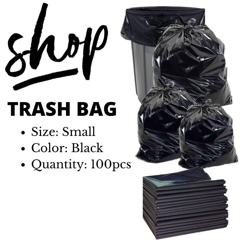 Black Plastic Bag 100pcs, Trash Bag Bathroom Trash