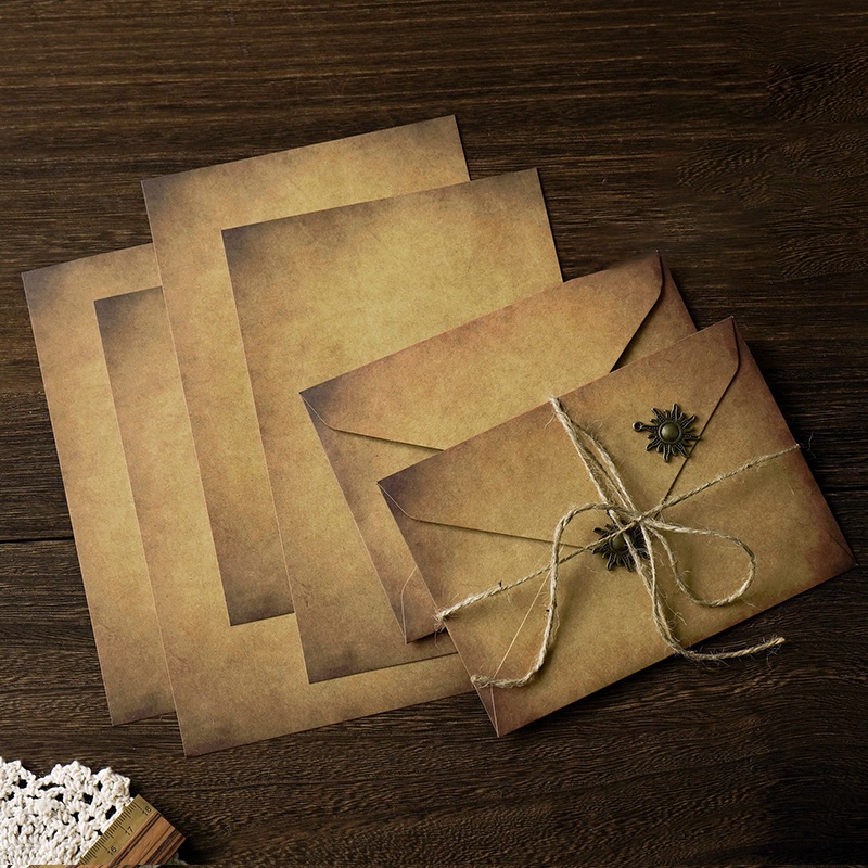 6 Pcs Vintage Kraft Envelope/Writing Paper Set with Rope/Pendant ...