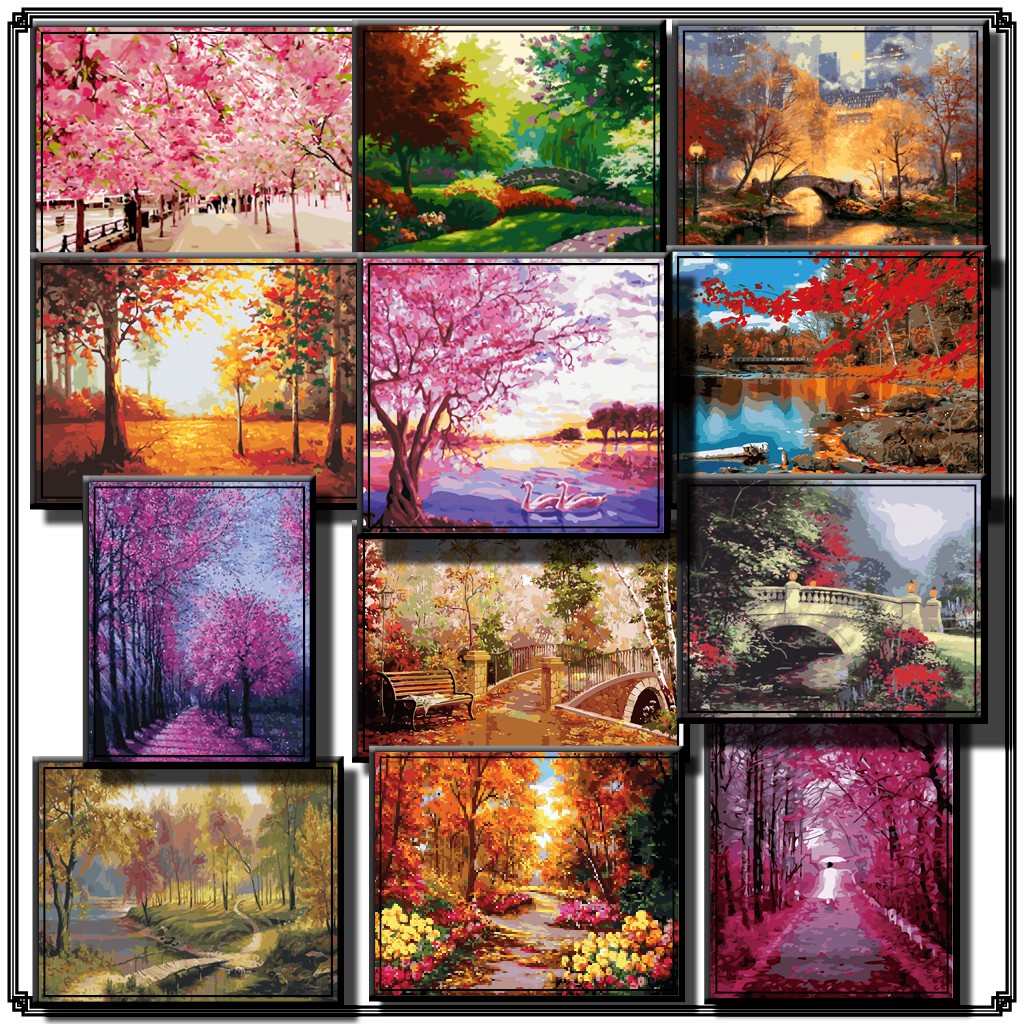 40*50cm DIY Digital Oil Painting Paint By Numbers on Canvas purple tree ...