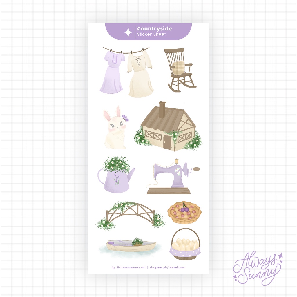 Countryside Cottagecore Sticker Sheet for jounal, bujo, polcos, deco  sticker, korean sticker