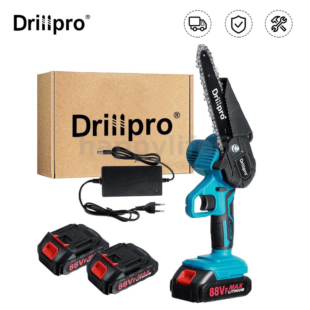 Drillpro Mini Cordless Electric Saw 6 inch Thermostat Chainsaw with Lithium Battery Wood Cutting
