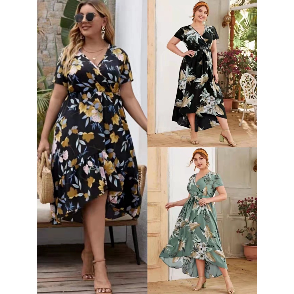 Plus Size Floral Bulgari Printed Tank Midi Dress With Asymmetrical Hem