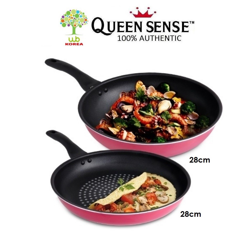QUEEN SENSE Diamond Cast Fry Pan (28cm) with Wok Pan (28cm) Color Made ...