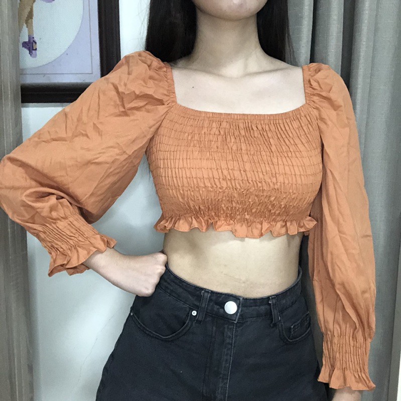 Crop top with long puff 2024 sleeves