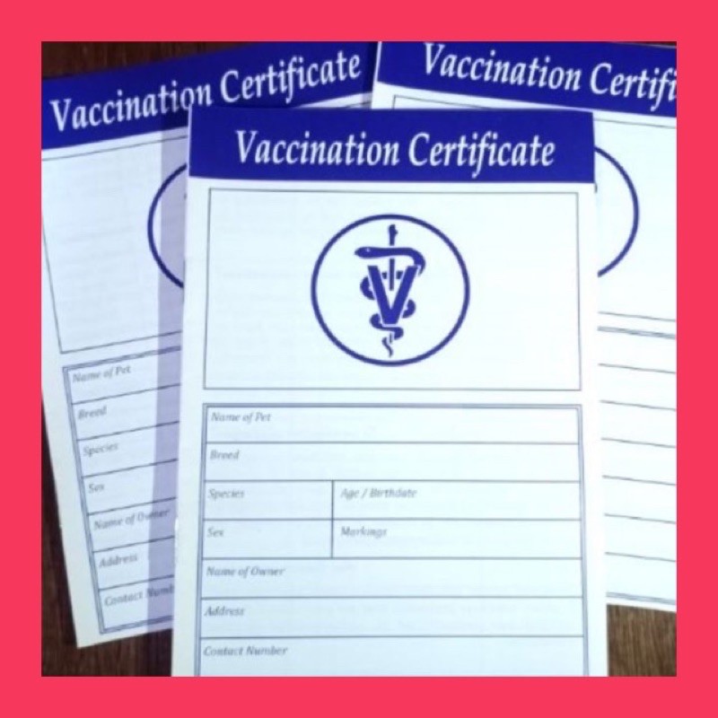 PET VACCINATION CARD / VACCINATION CERTIFICATE VET CARD FOR DOGS AND