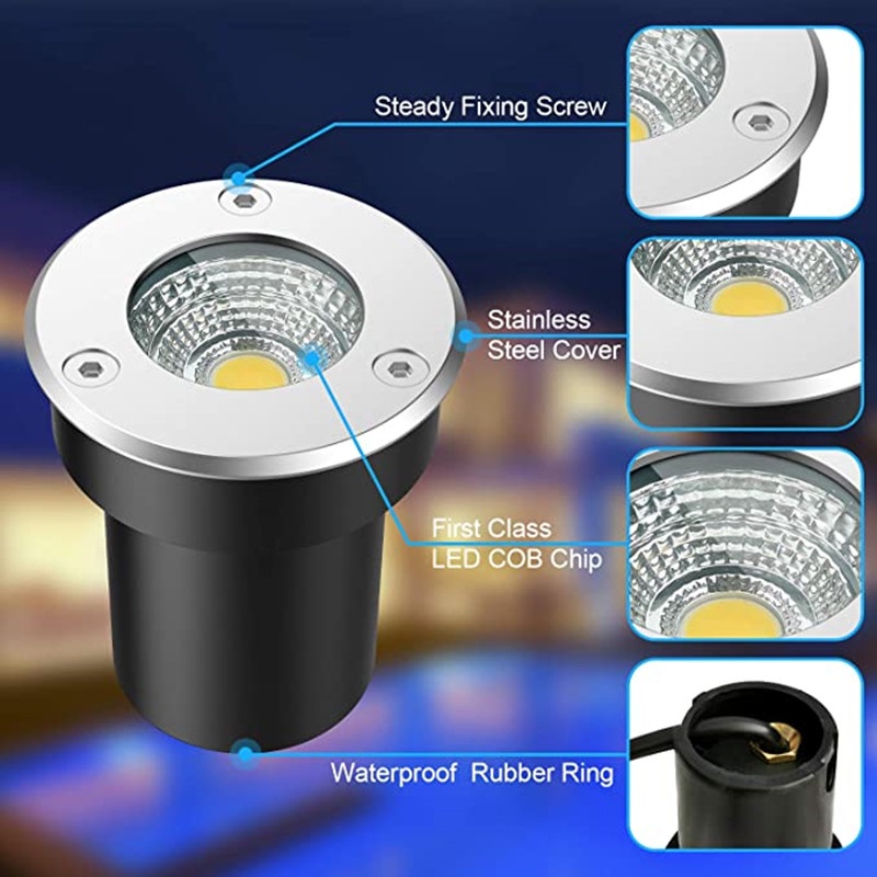 IP68 5W COB Waterproof LED Underground Light Outdoor Ground Garden Path ...