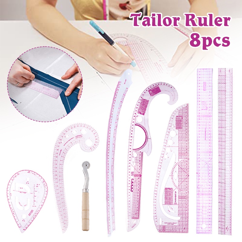 8PCS Sewing Rulers Set French Curve Ruler Clear Sewing Tailors Ruler ...