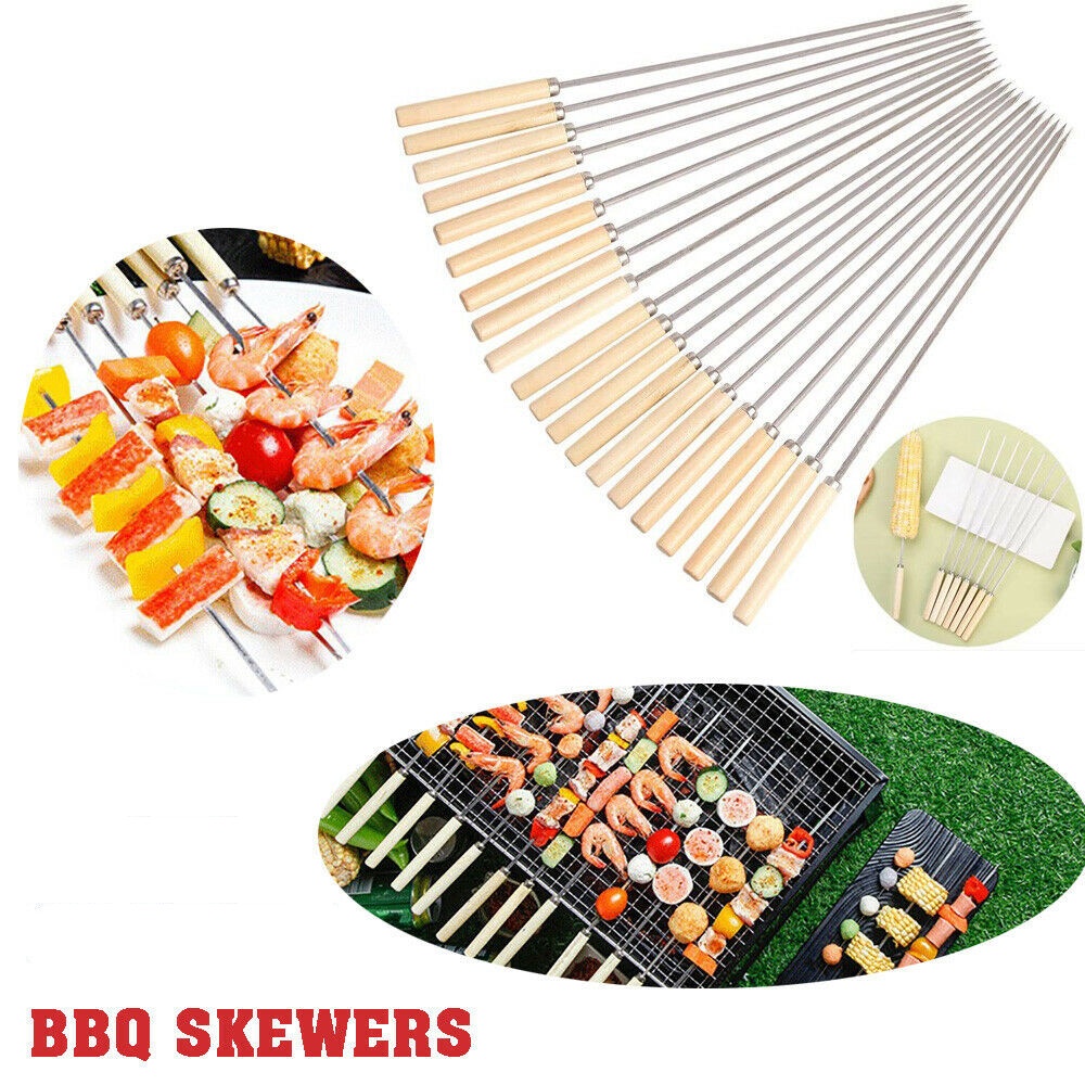 2PCS Stainless Steel Metal Flat Barbecue Skewers Cooking Kebab Skewers