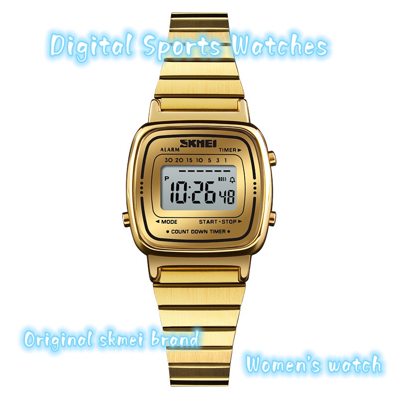 SKMEI Women Digital Watch Luxury Stainless Steel Strap Chronograph Waterproof Wristwatch Countdown Timer Shopee Philippines