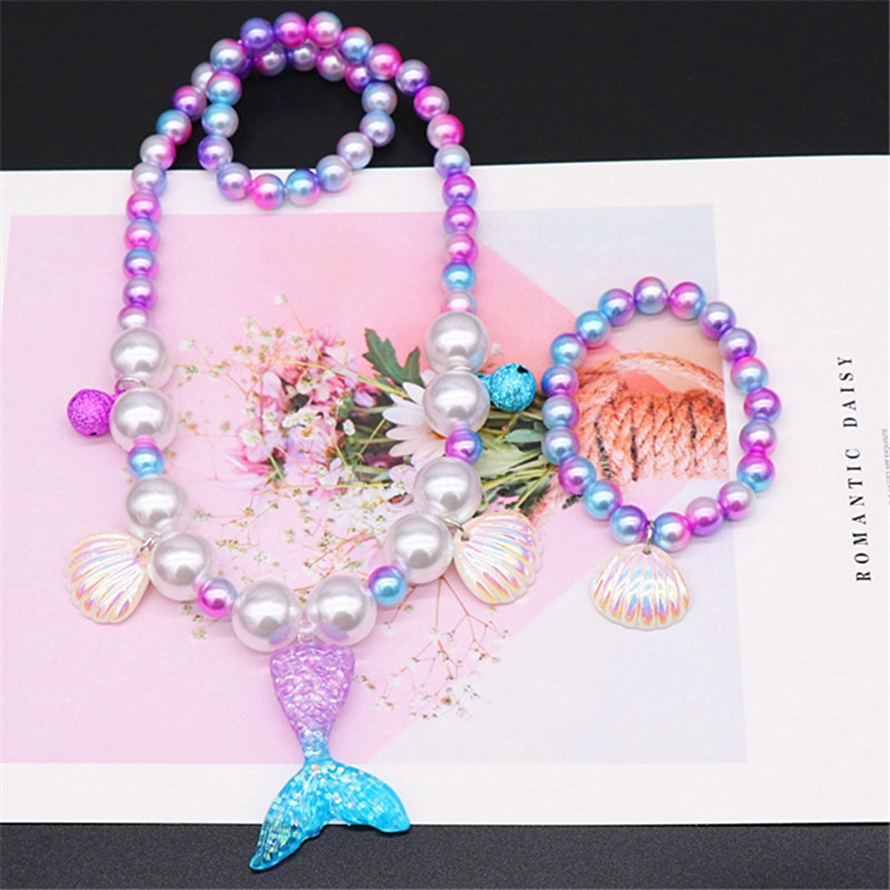 Mermaid Tail Pendant Necklace Sequin Bracelet Birthday Gift for Girls