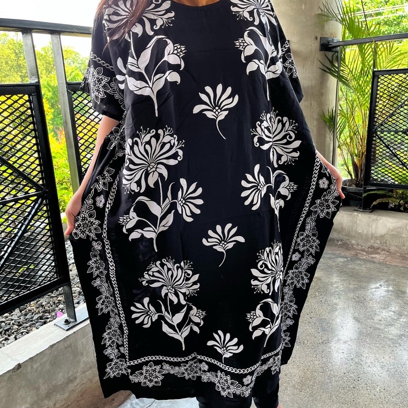 Black and White Batik Dress Batik Indonesia Kaftan Daster | Shopee ...