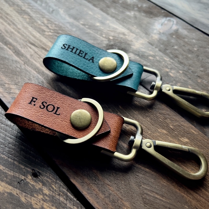 Embossed leather sale key fob