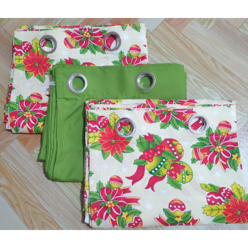 Christmas Design Cream Ribbonette Ring Curtain Sold per Piece | Shopee ...
