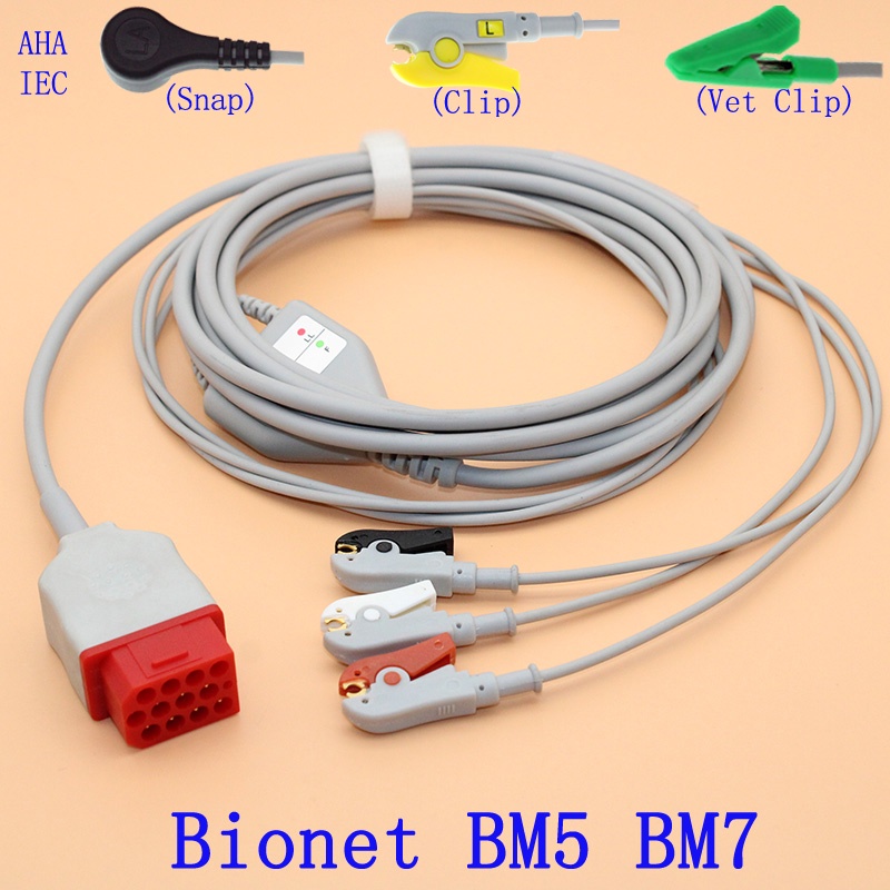 3-lead ECG Cable And Leadwire Of Electrode Connector For Bionet BM5 BM7 ...