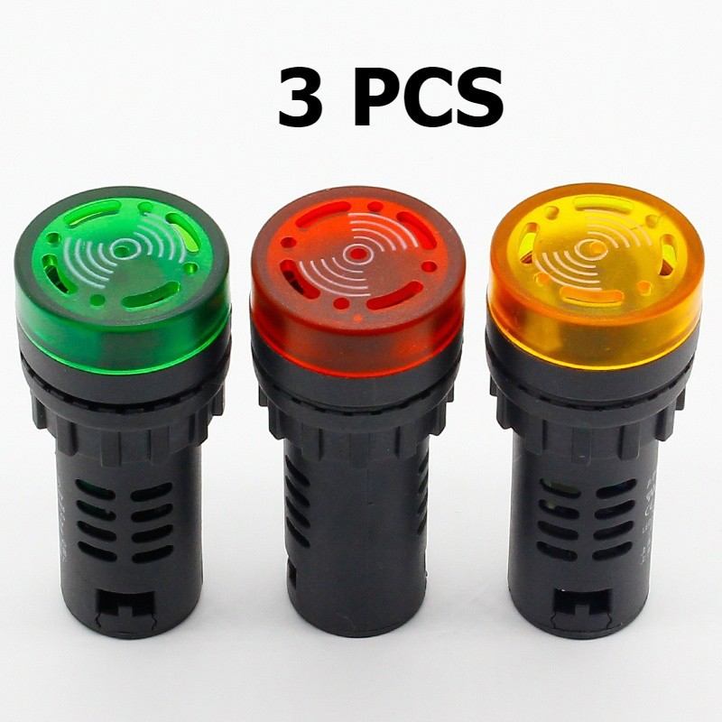 3Pcs Panel Mount 22mm led Indicator buzzer 12V 110V 220V led buzzer