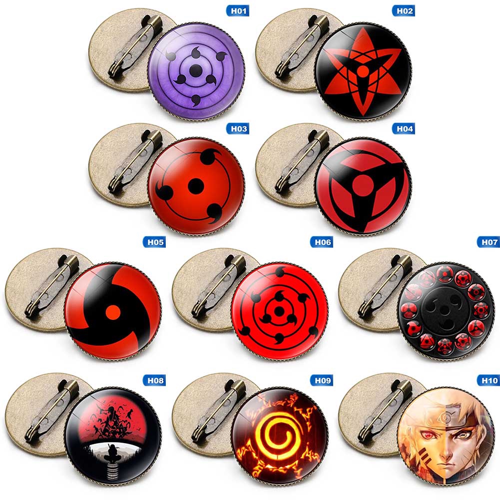 Anime Naruto Rinnegan Eyes Glass Cabochon Brooches & Pins Uchiha Clan ...